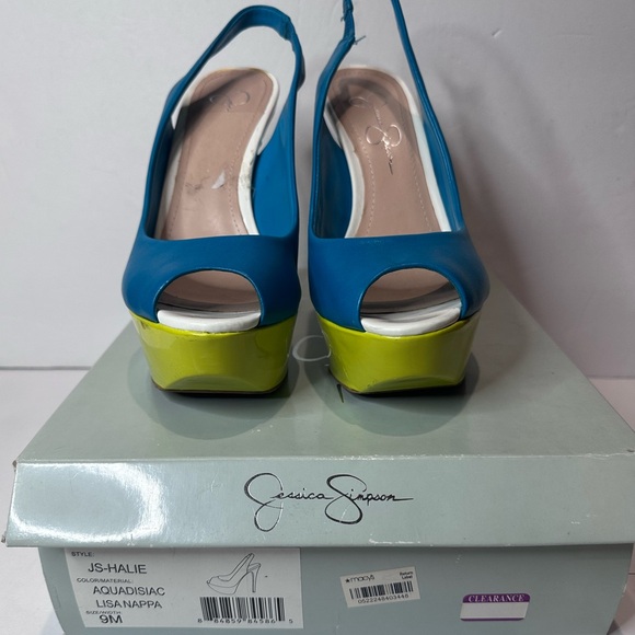 Jessica Simpson Blue and Yellow Slingback Heels - Picture 2 of 6
